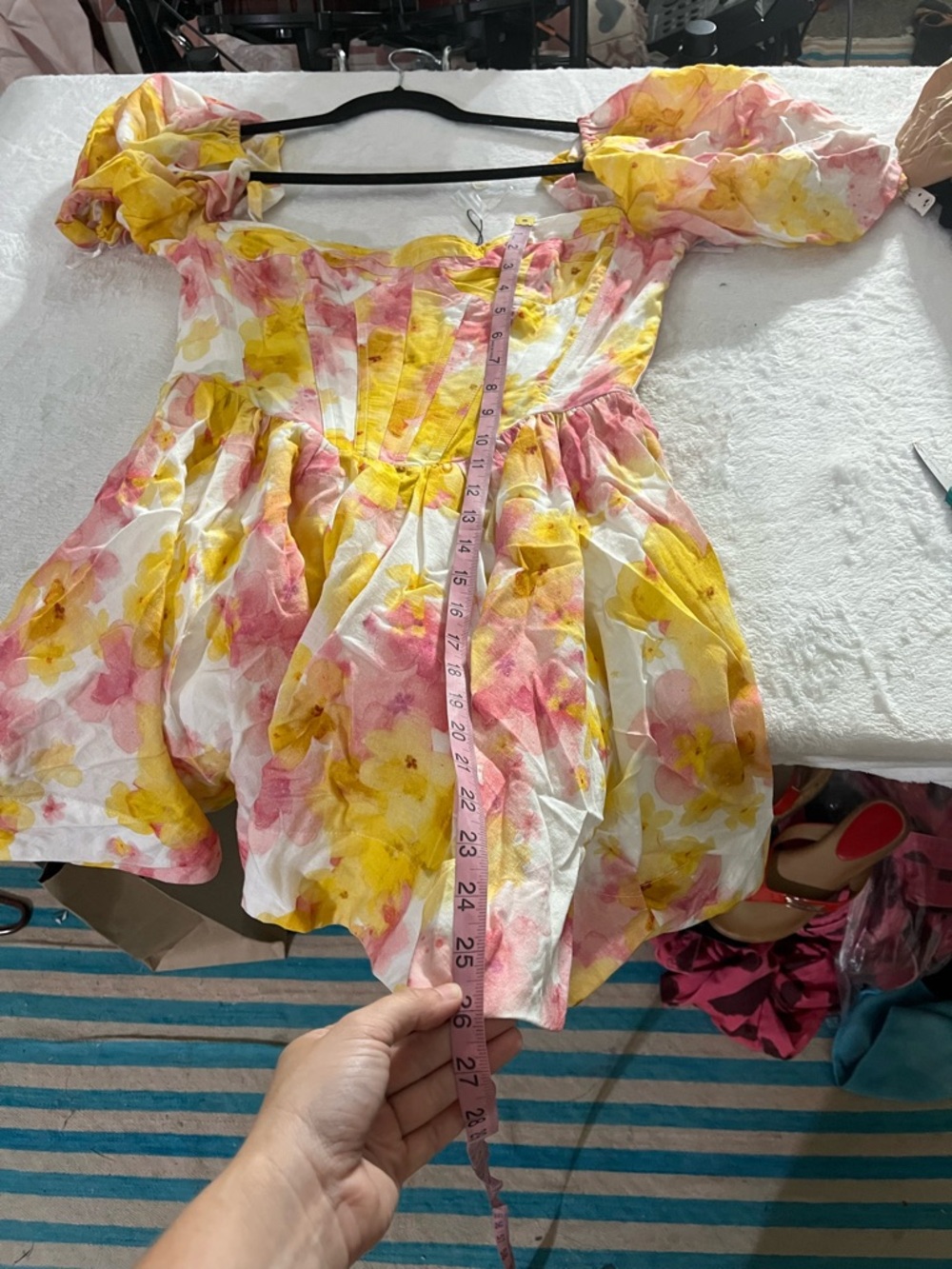 New BARDOT Kiah Floral Print Boned Corset Puff Sleeve Minidress In Pink Yellow L - Picture 8 of 16